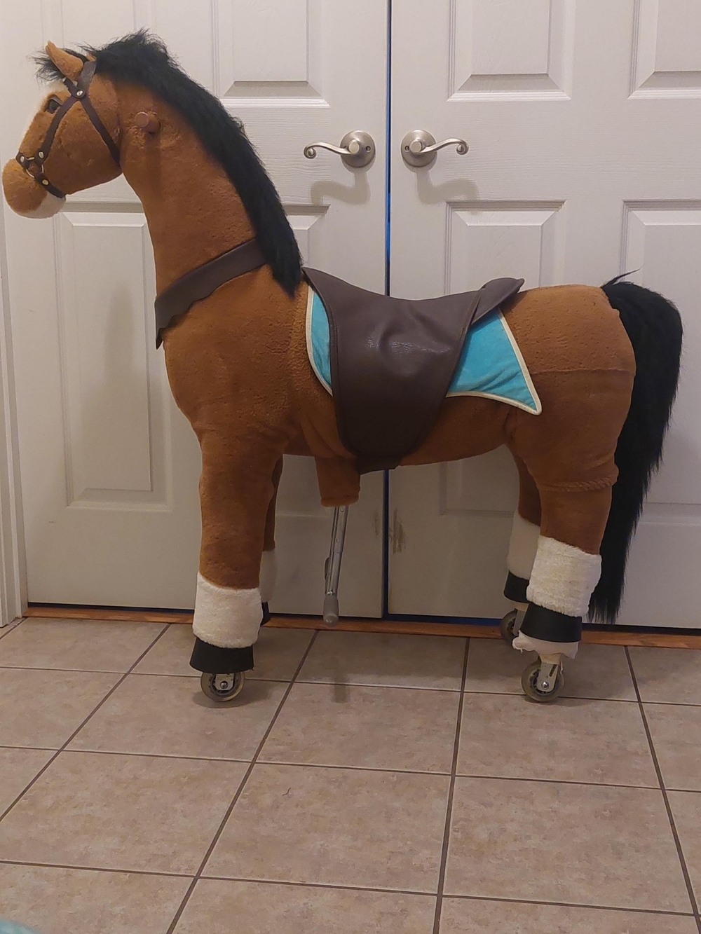 Kids Plush Pony Costume with Turquoise Saddle Pad